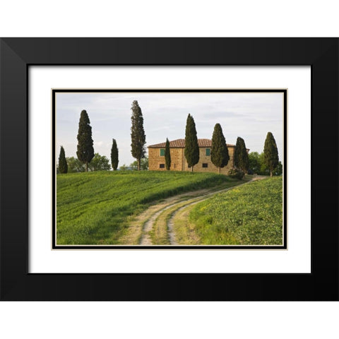 Italy, Tuscany, Pienza View of countryside villa Black Modern Wood Framed Art Print with Double Matting by Flaherty, Dennis