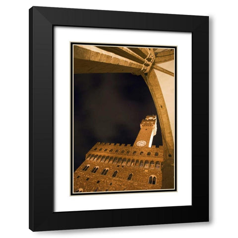 Italy, Florence Palazzo Vecchio at night Black Modern Wood Framed Art Print with Double Matting by Flaherty, Dennis