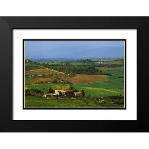 Italy, Tuscany Val dOrcia countryside Black Modern Wood Framed Art Print with Double Matting by Flaherty, Dennis