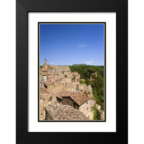 Italy, Sorano Medieval hill town on a cliffside Black Modern Wood Framed Art Print with Double Matting by Flaherty, Dennis