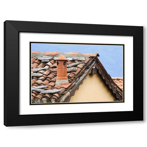 Italy, Varenna Terra cotta roof and chimney Black Modern Wood Framed Art Print with Double Matting by Flaherty, Dennis