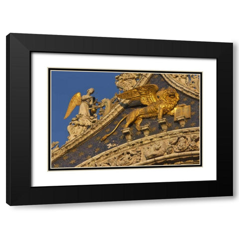 Italy, Venice Lion on San Marco Basilica Black Modern Wood Framed Art Print with Double Matting by Young, Bill
