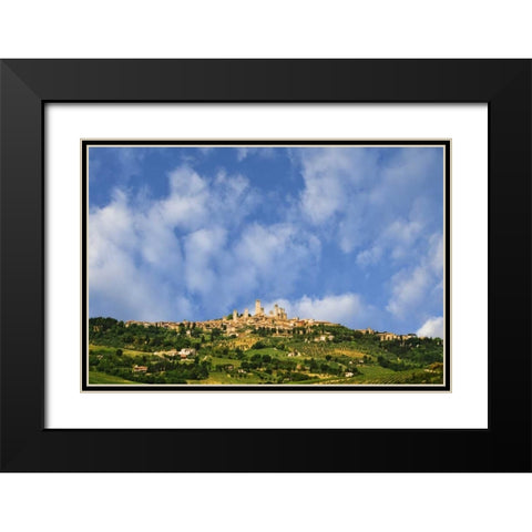 Italy, Tuscany Vineyards around hilltop town Black Modern Wood Framed Art Print with Double Matting by Flaherty, Dennis