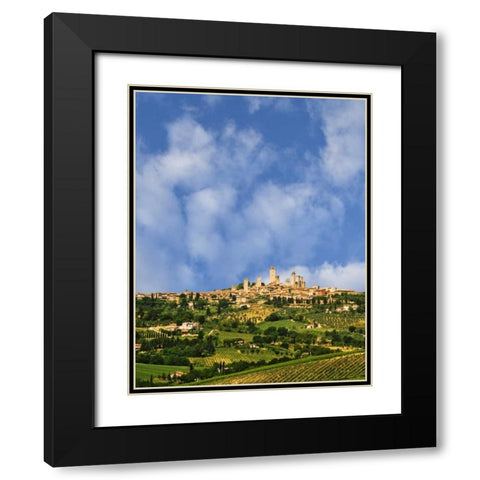 vineyards and hilltop town San Gimignano, Italy Black Modern Wood Framed Art Print with Double Matting by Flaherty, Dennis