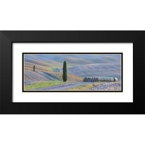 Italy, Tuscany Hay bales and farmland Black Modern Wood Framed Art Print with Double Matting by Delisle, Gilles