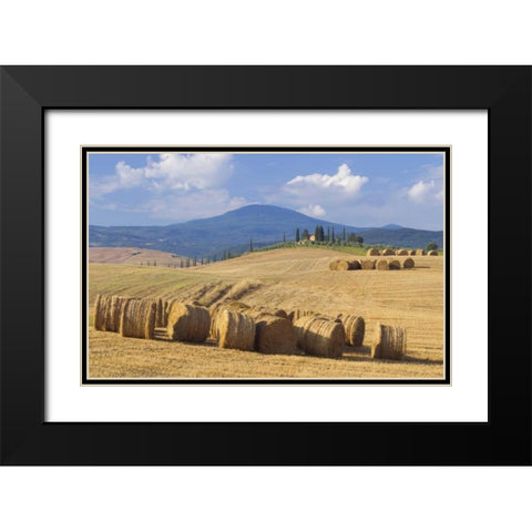 Italy, San Quirico dOrcia Bales of hay and farm Black Modern Wood Framed Art Print with Double Matting by Delisle, Gilles