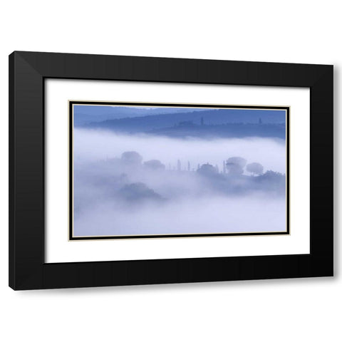 Italy, Tuscany, Pienza Morning fog over town Black Modern Wood Framed Art Print with Double Matting by Delisle, Gilles