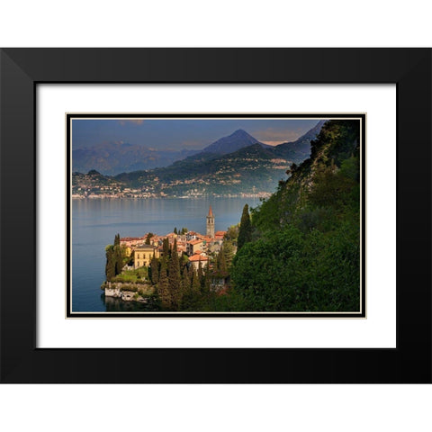 Italy-Lombardi-Lake Como Overview of town and lake Black Modern Wood Framed Art Print with Double Matting by Jaynes Gallery