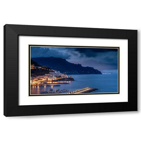 Europe-Italy-Campania-Sunset on town and Amalfi Coast Black Modern Wood Framed Art Print with Double Matting by Jaynes Gallery
