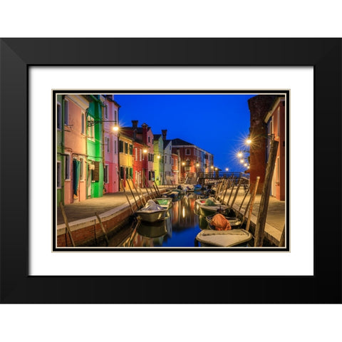 Europe-Italy-Venice-Blue hour on canal in Burano Black Modern Wood Framed Art Print with Double Matting by Jaynes Gallery