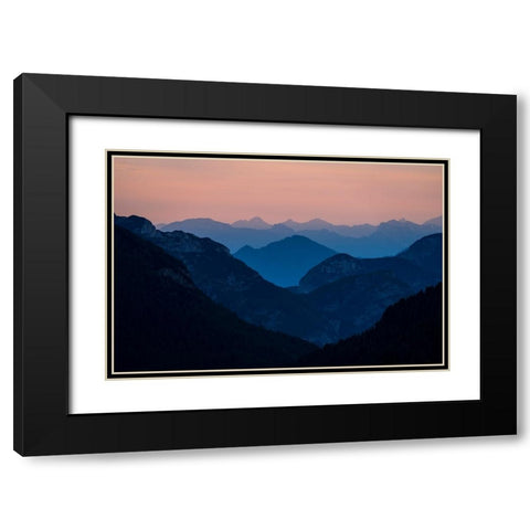 Europe-Italy-Friuli Venezia Giulia-Foggy Monte Lussari mountain at sunset Black Modern Wood Framed Art Print with Double Matting by Jaynes Gallery