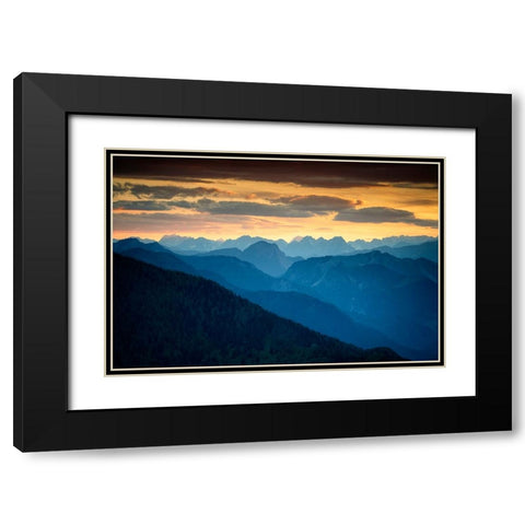 Europe-Italy-Friuli Venezia Giulia-Foggy Monte Lussari mountain at sunset Black Modern Wood Framed Art Print with Double Matting by Jaynes Gallery