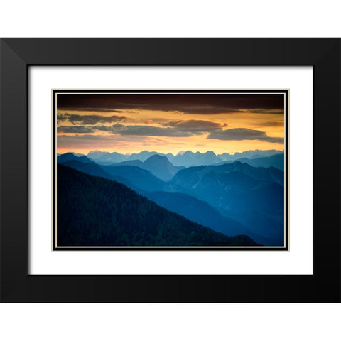 Europe-Italy-Friuli Venezia Giulia-Foggy Monte Lussari mountain at sunset Black Modern Wood Framed Art Print with Double Matting by Jaynes Gallery