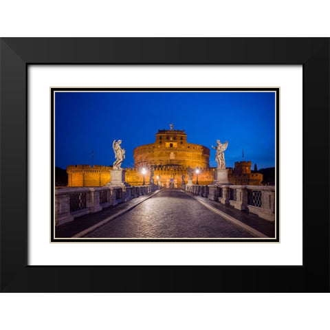 Europe-Italy-Rome-Bridge to Castel SantAngelo lit at night Black Modern Wood Framed Art Print with Double Matting by Jaynes Gallery
