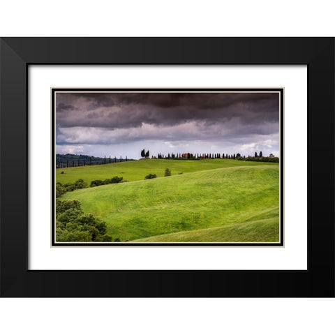 Europe-Italy-Tuscany-Val d Orcia-Farmland under stormy sky Black Modern Wood Framed Art Print with Double Matting by Jaynes Gallery