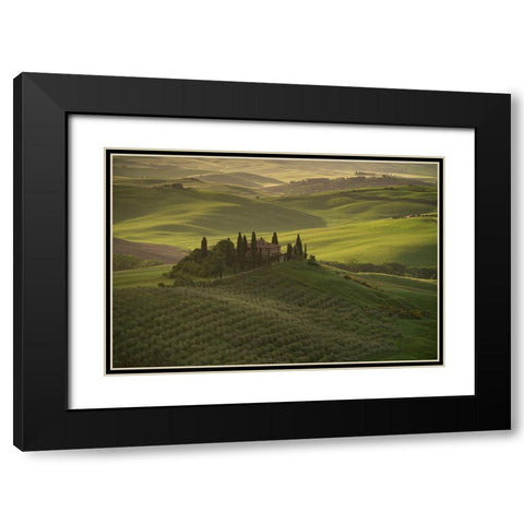 Europe-Italy-Tuscany-Val dOrcia-Belvedere farmhouse at sunrise  Black Modern Wood Framed Art Print with Double Matting by Jaynes Gallery