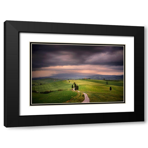 Europe-Italy-Tuscany-Val dOrcia-Road through farming landscape Black Modern Wood Framed Art Print with Double Matting by Jaynes Gallery