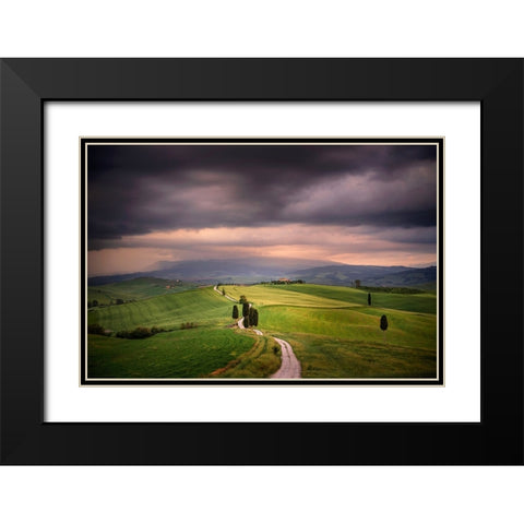 Europe-Italy-Tuscany-Val dOrcia-Road through farming landscape Black Modern Wood Framed Art Print with Double Matting by Jaynes Gallery