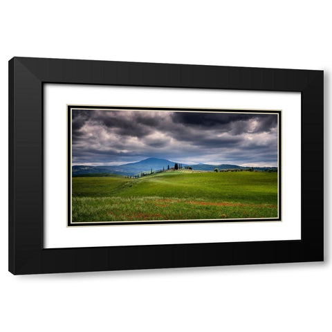 Europe-Italy-Tuscany-Val d Orcia-Farmland under stormy sky Black Modern Wood Framed Art Print with Double Matting by Jaynes Gallery