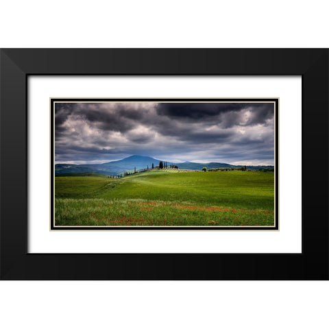 Europe-Italy-Tuscany-Val d Orcia-Farmland under stormy sky Black Modern Wood Framed Art Print with Double Matting by Jaynes Gallery