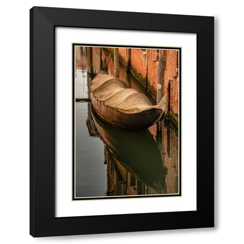 Europe-Italy-Venice-Covered old gondola on canal Black Modern Wood Framed Art Print with Double Matting by Jaynes Gallery