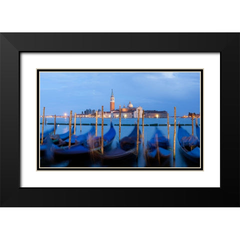 Europe-Italy-Venice-Sunset on gondolas and Church of San Giorgio Maggiore Black Modern Wood Framed Art Print with Double Matting by Jaynes Gallery