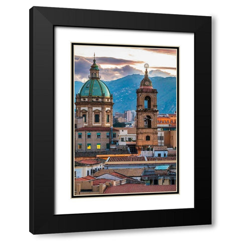Palermo Province-Palermo The dome and bell tower of the baroque Chiesa del Gesu Black Modern Wood Framed Art Print with Double Matting by Wilson, Emily