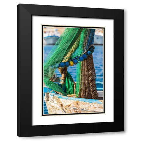 Palermo Province-Santa Flavia Net on a small fishing boat in the harbor of the fishing village Black Modern Wood Framed Art Print with Double Matting by Wilson, Emily