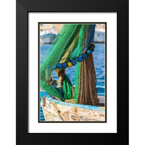 Palermo Province-Santa Flavia Net on a small fishing boat in the harbor of the fishing village Black Modern Wood Framed Art Print with Double Matting by Wilson, Emily