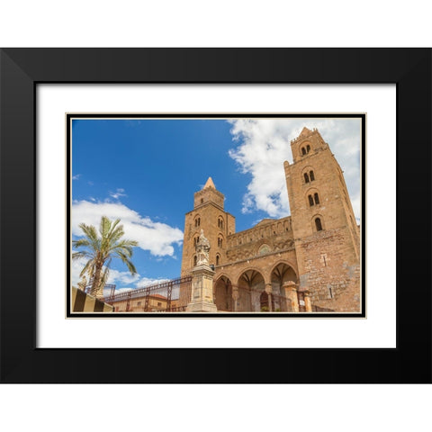 Palermo Province-Cefalu Exterior view of the towers of the Cefalu Cathedral Black Modern Wood Framed Art Print with Double Matting by Wilson, Emily