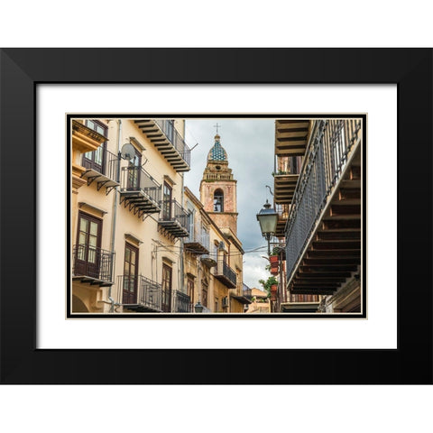 Palermo Province-Castelbuono The bell tower of Chiesa Sconsacrata Del Santissimo Crocifisso Black Modern Wood Framed Art Print with Double Matting by Wilson, Emily