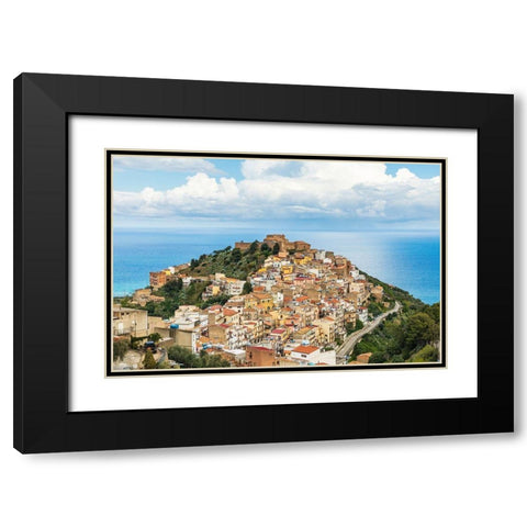 Messina Province-Caronia The medieval hilltop town Caronia-built around a Norman castle Black Modern Wood Framed Art Print with Double Matting by Wilson, Emily