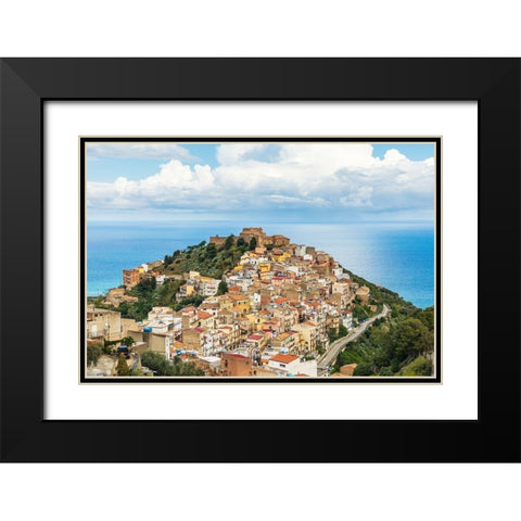 Messina Province-Caronia The medieval hilltop town Caronia-built around a Norman castle Black Modern Wood Framed Art Print with Double Matting by Wilson, Emily