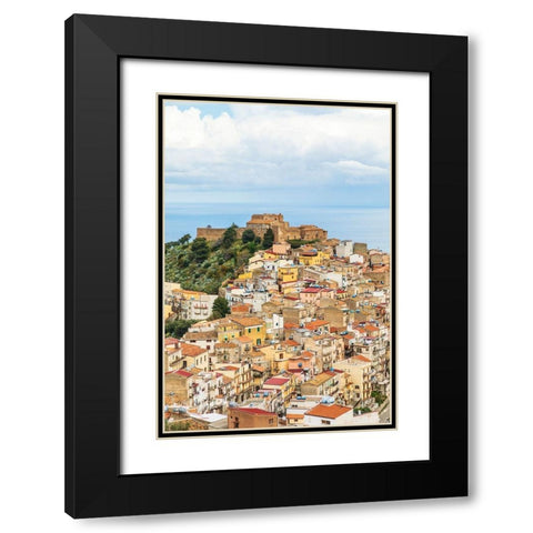 Messina Province-Caronia The medieval hilltop town Caronia-built around a Norman castle Black Modern Wood Framed Art Print with Double Matting by Wilson, Emily