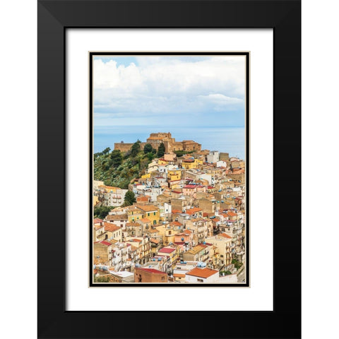 Messina Province-Caronia The medieval hilltop town Caronia-built around a Norman castle Black Modern Wood Framed Art Print with Double Matting by Wilson, Emily