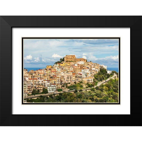 Messina Province-Caronia The medieval hilltop town Caronia-built around a Norman castle Black Modern Wood Framed Art Print with Double Matting by Wilson, Emily