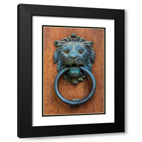 Messina Province-Caronia A bronze door knocker in the shape of a lion-in the medieval town Black Modern Wood Framed Art Print with Double Matting by Wilson, Emily