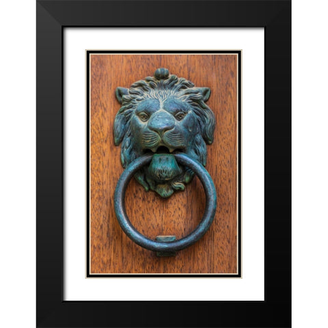 Messina Province-Caronia A bronze door knocker in the shape of a lion-in the medieval town Black Modern Wood Framed Art Print with Double Matting by Wilson, Emily