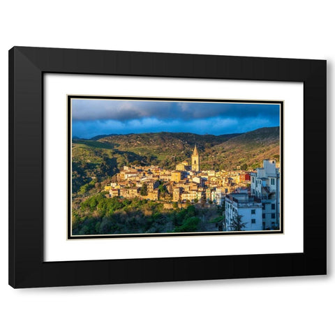 Messina Province-Novara di Sicilia The medieval hill town of Novara di Sicilia at sunset Black Modern Wood Framed Art Print with Double Matting by Wilson, Emily