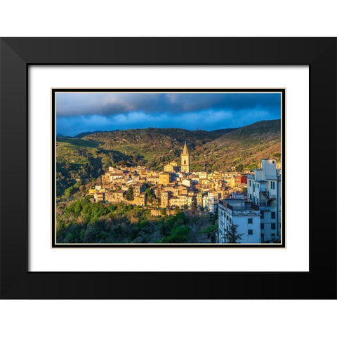 Messina Province-Novara di Sicilia The medieval hill town of Novara di Sicilia at sunset Black Modern Wood Framed Art Print with Double Matting by Wilson, Emily