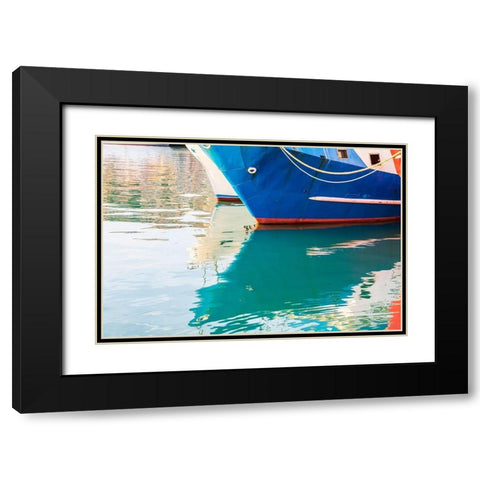 Agrigento Province-Sciacca Reflection of a fishing boat in the harbor Black Modern Wood Framed Art Print with Double Matting by Wilson, Emily