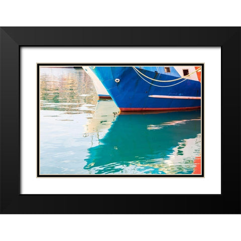 Agrigento Province-Sciacca Reflection of a fishing boat in the harbor Black Modern Wood Framed Art Print with Double Matting by Wilson, Emily