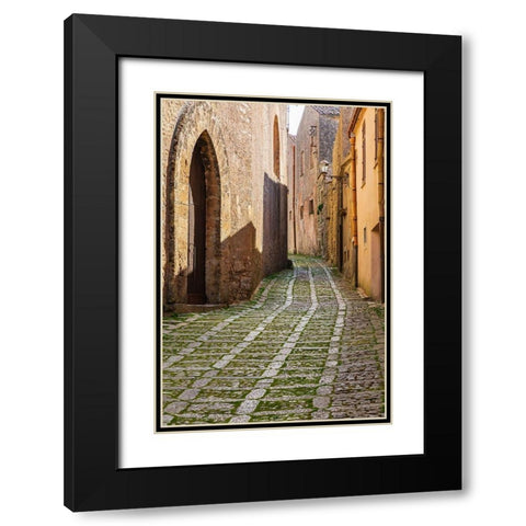 Trapani Province-Erice A narrow cobblestone street in the ancient hill town of Erice Black Modern Wood Framed Art Print with Double Matting by Wilson, Emily