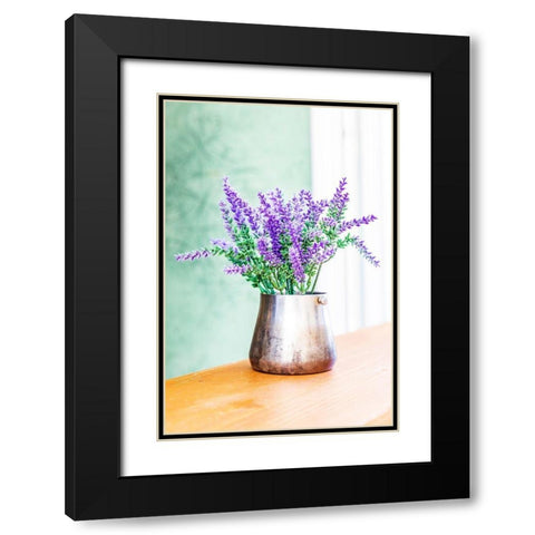 Italy-Apulia-Metropolitan City of Bari-Monopoli Lavender flowers in a metal vase Black Modern Wood Framed Art Print with Double Matting by Wilson, Emily