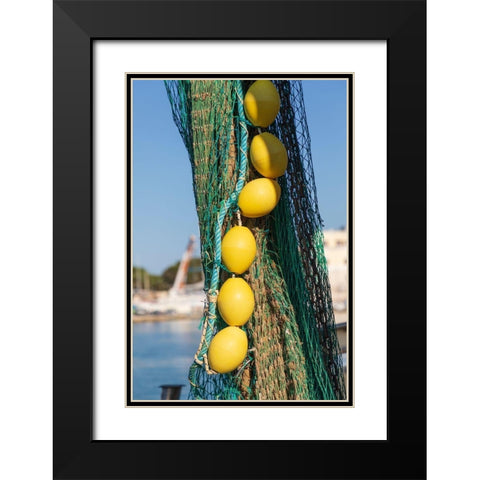 Italy-Apulia-Province of Barletta-Andria-Trani-Trani Close-up of fishing net and floats Black Modern Wood Framed Art Print with Double Matting by Wilson, Emily