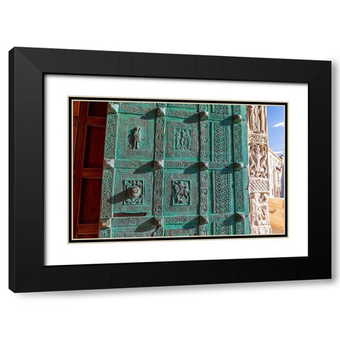 Italy-Apulia-Trani-Trani San Nicola Pellegrino cathedral Intricately carved door Black Modern Wood Framed Art Print with Double Matting by Wilson, Emily