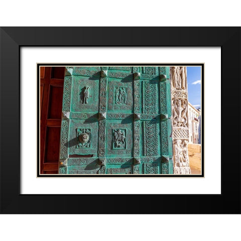 Italy-Apulia-Trani-Trani San Nicola Pellegrino cathedral Intricately carved door Black Modern Wood Framed Art Print with Double Matting by Wilson, Emily
