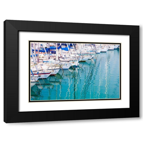 White sailboats in blue water Black Modern Wood Framed Art Print with Double Matting by Wilson, Emily