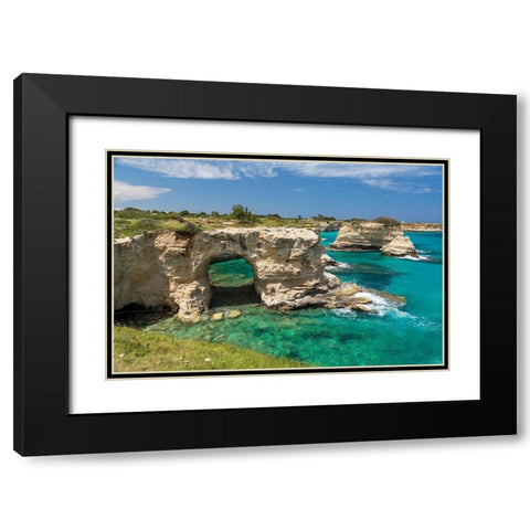 Italy-Apulia-Province of Lecce-Melendugno Torre SantAndrea Eroded limestone cliffs Black Modern Wood Framed Art Print with Double Matting by Wilson, Emily