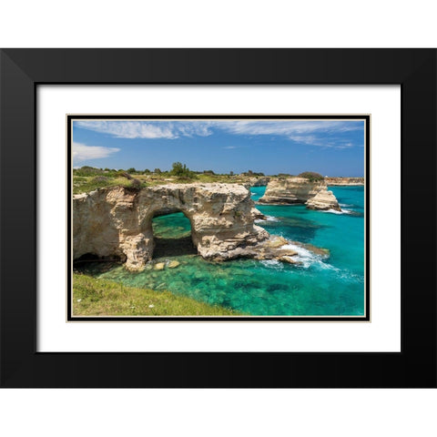 Italy-Apulia-Province of Lecce-Melendugno Torre SantAndrea Eroded limestone cliffs Black Modern Wood Framed Art Print with Double Matting by Wilson, Emily